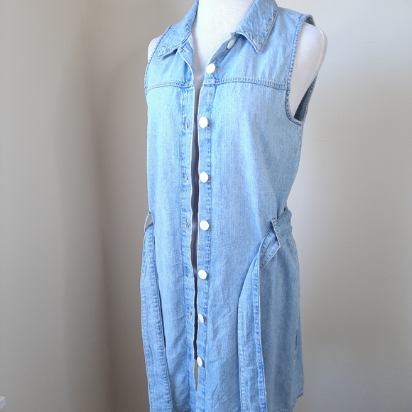 ZARA Denim Button Down Belted Sleeveless Mini Shirt Dress, SM - Picture 3 of 8